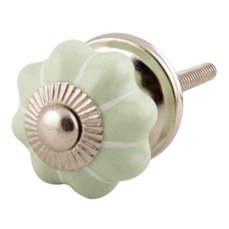 Light Green With Silver Line Small Ceramic Melon Cabinet Knob